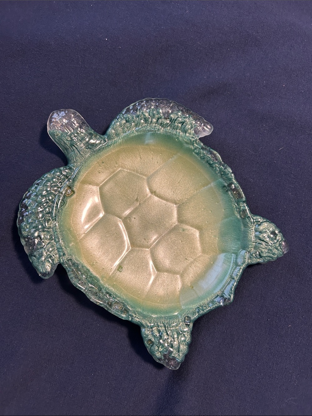 Handcrafted Resin Turtle Accent Dish in Green and Gold